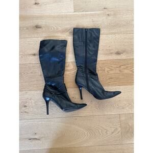 Aldo - Pointed Toe Heeled Faux Leather Boots in Black